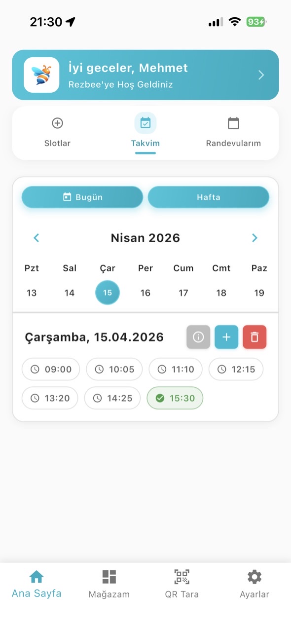 Rezbee provider calendar