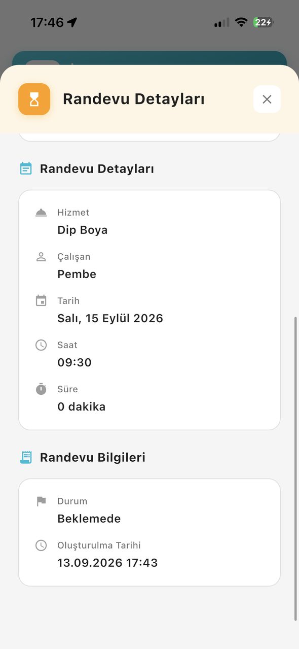 Rezbee çalışan randevu detayı ekranı