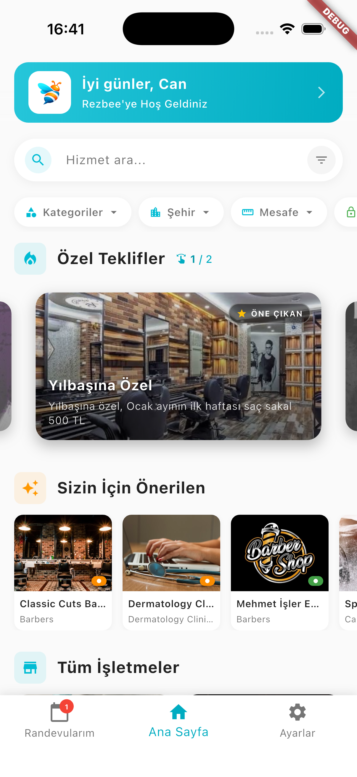 Rezbee User Home Screen